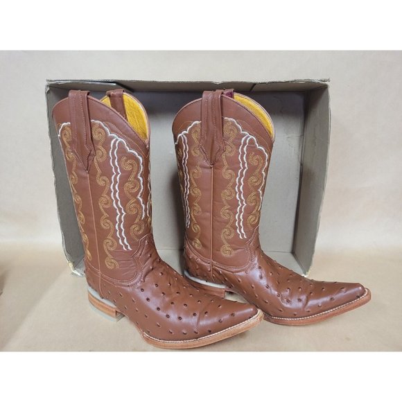 Tierra Blanca Ostrich Cowboy Boots, Cognac, Men Size Women